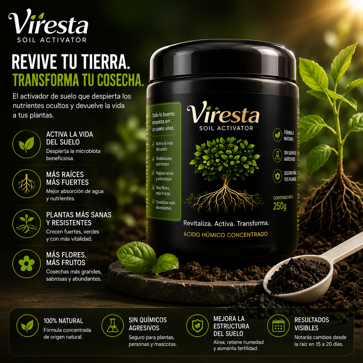 Viresta | El Primer Revitalizador de Suelos para Jardines y Huertas.